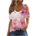 thumbnail image 1 of Summer Savings Clearance Staron Womens Summer Tops Eyelet Embroidery Short Sleeve Tops Spring Summer Cold Shoulder V Neck Floral Print Basic Tees, 1 of 5
