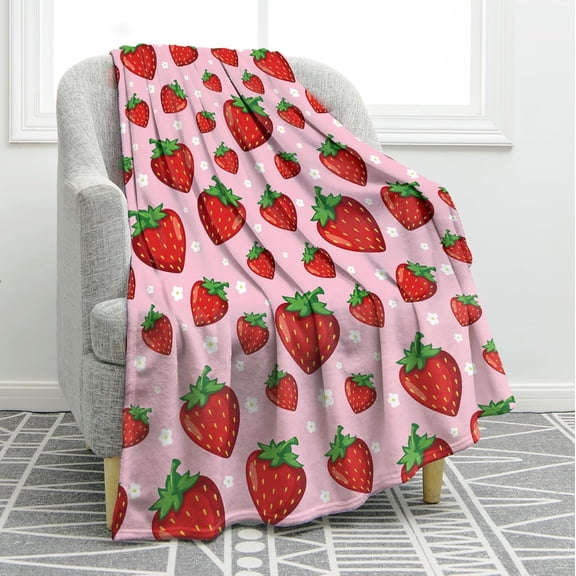 Strawberry Blanket Gifts for Women Girls, Strawberry Throw Blankets Gifts for Adult Kids Teens, Christmas Birthday Valentines Day Strawberry Fruit Theme Decor for Home Bed Couch