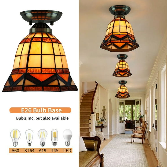 Tiffany Style Ceiling Light Fixture,Stained Glass Shade Flush Mount Lamp Home for Bedrooms, Living Rooms