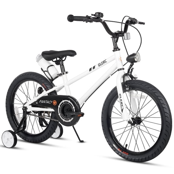 Glerc 18 inch Kid Bike for 5-9 Years Old with Water Bottle Holder & Headlight & Kickstand for Birthday Gift, White