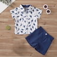 thumbnail image 2 of Likimi Kids Toddler Boys Girls Two Piece Set Summer Short Sleeve Lapel Print Button Down Shirt With Shorts Casual Fashionable Outfit Set Blue Size 5-6 Years, 2 of 3