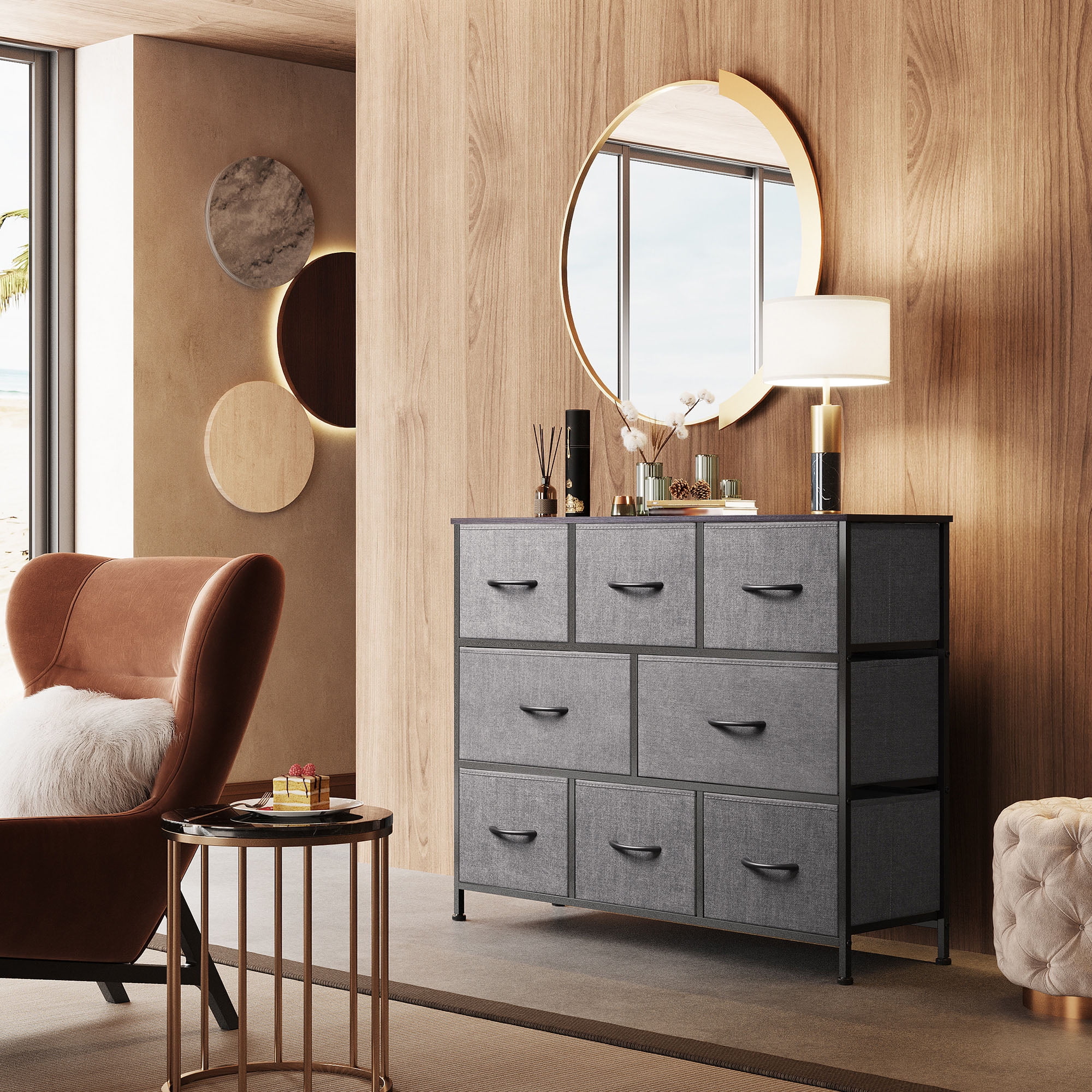 GALAXHERO 8 Drawer Dresser, Fabric Storage Unit for Bedroom, Large Drawer Chest for Entryway & Living Room, Dark Grey, 59" x 30" x 16"