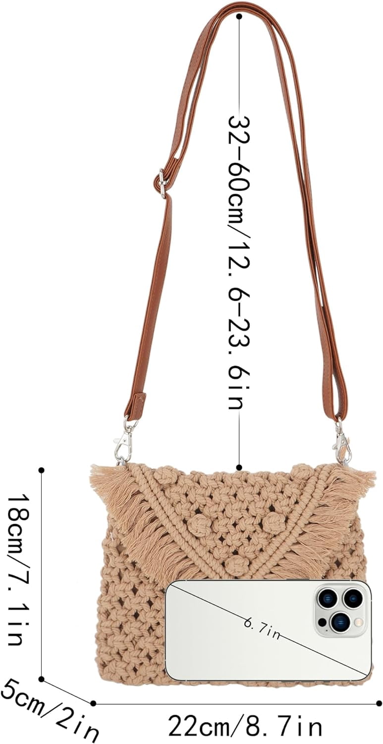 Women Small Cotton Crochet Cross-body Bag Bohemian Shoulder Bag Purse