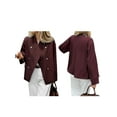 thumbnail image 3 of Women Cropped Trench Coat Oversized Double Breasted Lapel Long Sleeve Short Jacket Fashion Outerwear Wine Red XL, 3 of 7