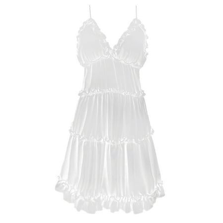 POPLIS Lingerie-Nightgown Lace Sleepwear Slip Dress Lace Chemise V-neck Lounge Dress for Women Sleepwear Dress