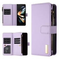 ELEHOLD for Samsung Galaxy Z Fold 6 Case, Soft Premium Flip Leather All-Around Coverage Card Slot Zipper Shockproof Protective Wallet Case for Women Men for Samsung Galaxy Z Fold 6,Purple