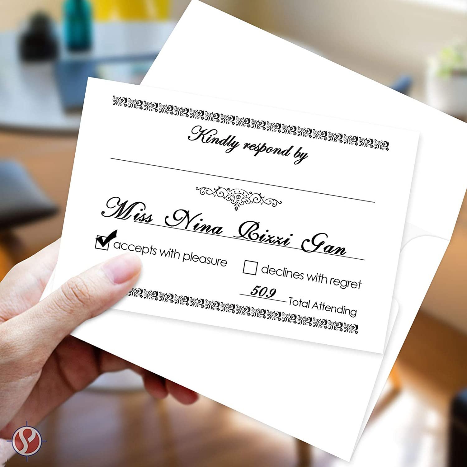 RSVP Wedding Return Cards - Blank Response Reply Card for Wedding, Rehearsal Dinner, Baby Shower, Bridal, Birthday, Engagement, Bachelorette Party - Card Size 4 x 6 and A6 Envelopes - 50 Per Pack