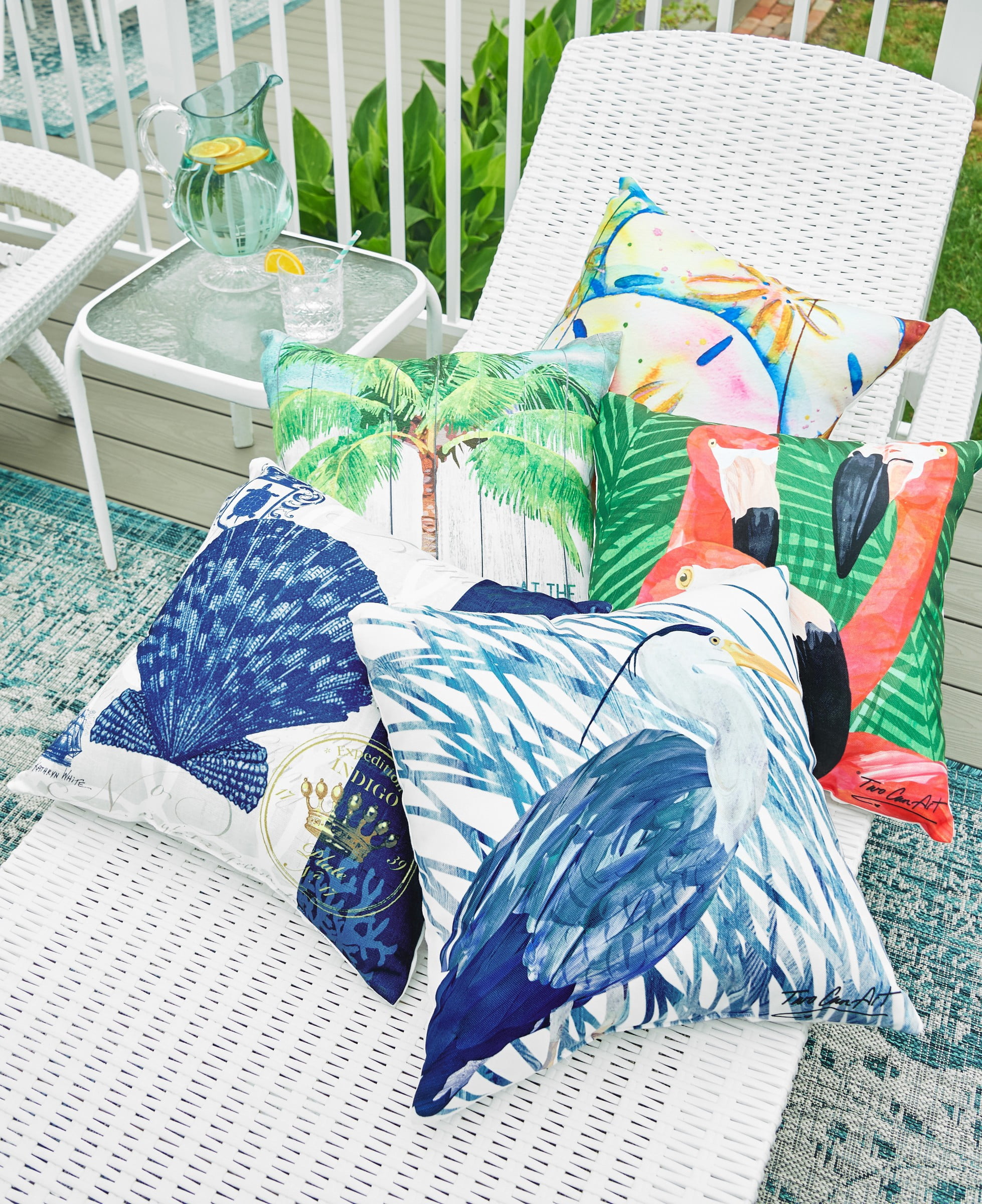 At The Beach Coastal Tropical Beach Premium Indoor/Outdoor Accent Throw Pillow, 18" x 18"