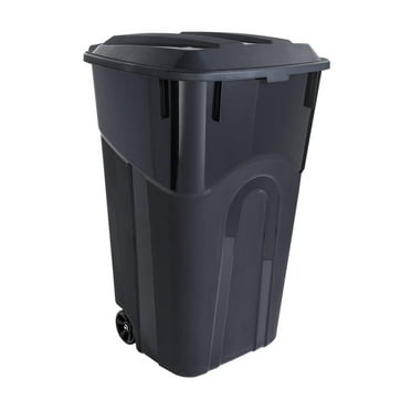 Unbranded 32 Gallon Wheeled Heavy Duty Plastic Garbage Can with Attached Lid, Black