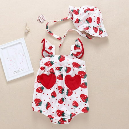 

Hunpta Baby Straps Print Romper Fruit Sunsuit Girls Infant Bodysuit Hat Girls Romper&Jumpsuit