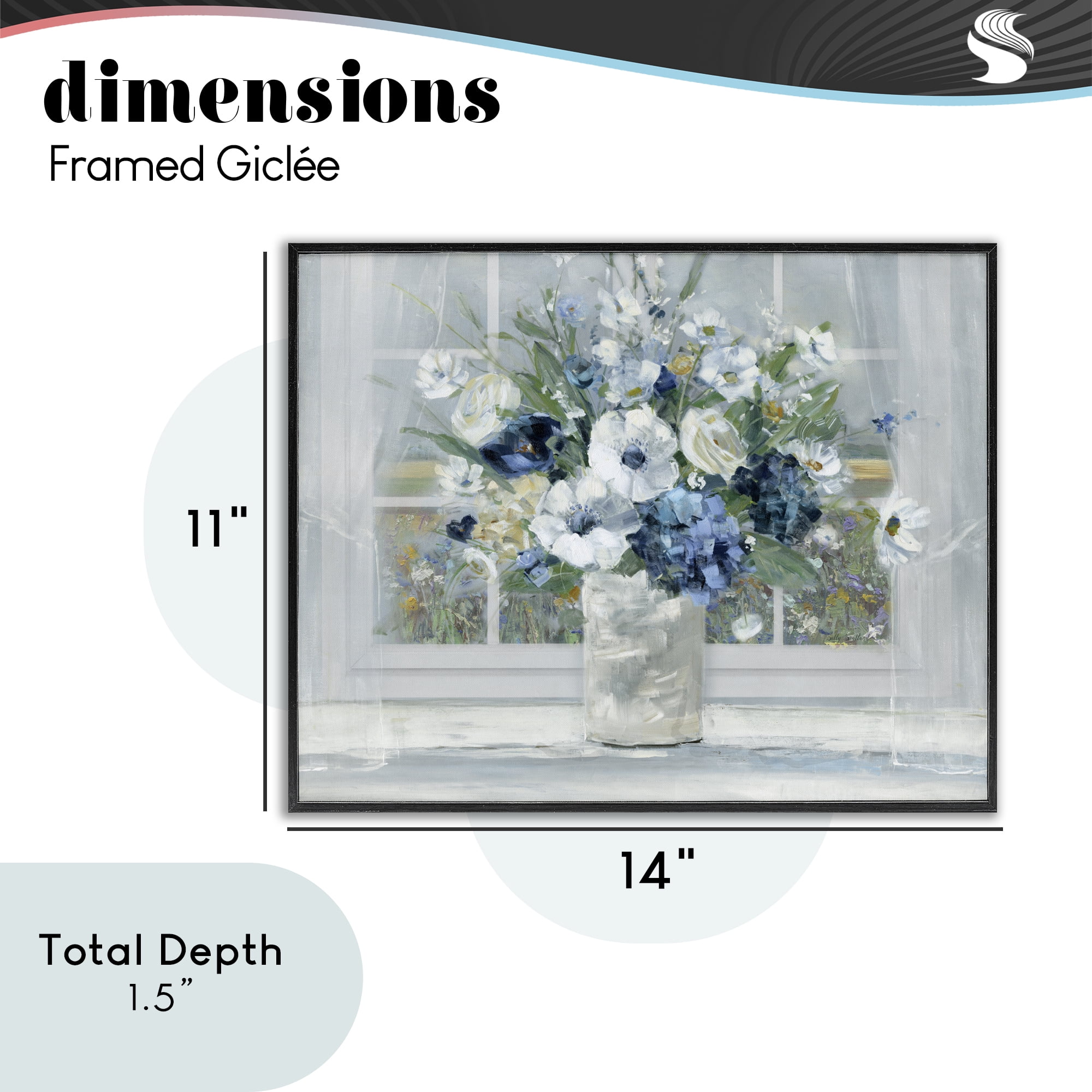 Stupell Industries Blue Hydrangea & Anemone Bouquet Black Framed Giclee Art, design by Sally Swatland