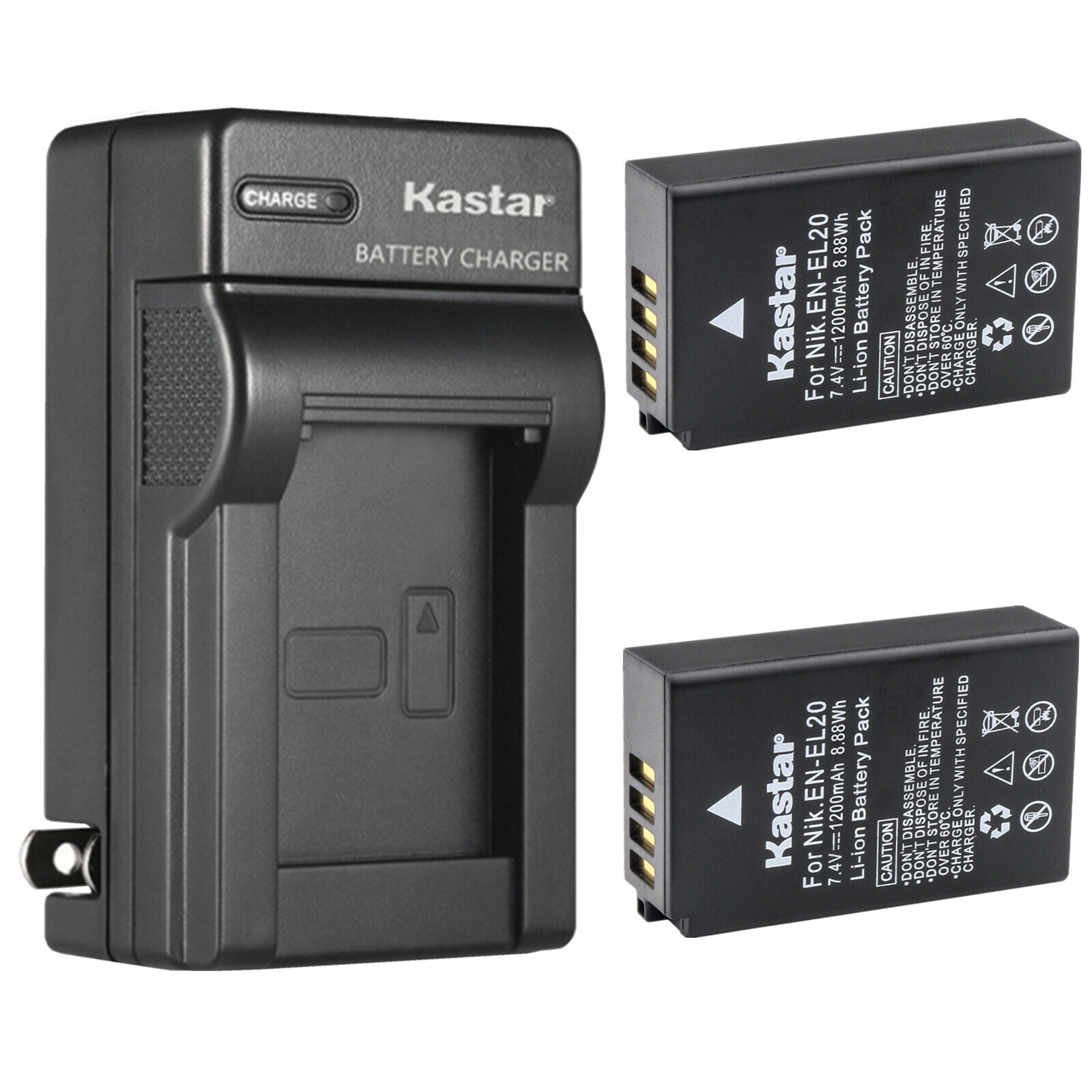 Kastar 2-Pack Battery and AC Wall Charger Replacement for Nikon EN-EL20 Nikon EN-EL20a Battery Nikon MH-27 MH-27a Nikon MH-29 MH-29a Charger Nikon 1 J3 Nikon 1 S1 Nikon 1 V3 Nikon DL24-500 Camera
