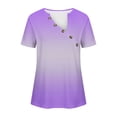 thumbnail image 4 of Women's V Neck Tops Trendy Gradient Print Summer Short Sleeve Button Casual Loose Fit Tunic Shirts Blouses (M, Gray), 4 of 5