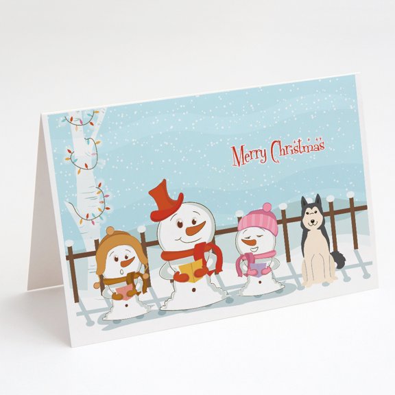 Merry Christmas Carolers West Siberian Laika Spitz Greeting Cards and Envelopes Pack of 8