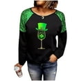 thumbnail image 5 of St Pattys Shirts Women Shamrock Print Shirt Raglan Long Sleeve Crew Neck Pullover Santa Wine Glass Top Green Shirts for Women, 5 of 9