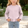 thumbnail image 6 of Yeaiivve Baby Toddler Girls Cute Tops Long Sleeve Ruffle Hem Blouse for Kids Cotton Blend Soft Crewneck Basic Tees Little Girl Solid Color Casual T-Shirts Fall Clothes Purple 3 Years, 6 of 8
