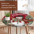 thumbnail image 4 of Red Christmas Snowman Round Tablecloth, Fitted Table Cover with Elastic for 36"-44" Round Tables, Xmas Tree Snowflake Botanical Table Cloth Outdoor Indoor Dinning Party Waterproof Tablecloths, 4 of 7