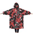 thumbnail image 2 of Oversized Wearable Blanket Hoodie,Red Camo Digital Pixel Pattern Sherpa Blanket Hoodie with Super Pockets,Super Warm Fuzzy Pullover for Women & Men, 2 of 6
