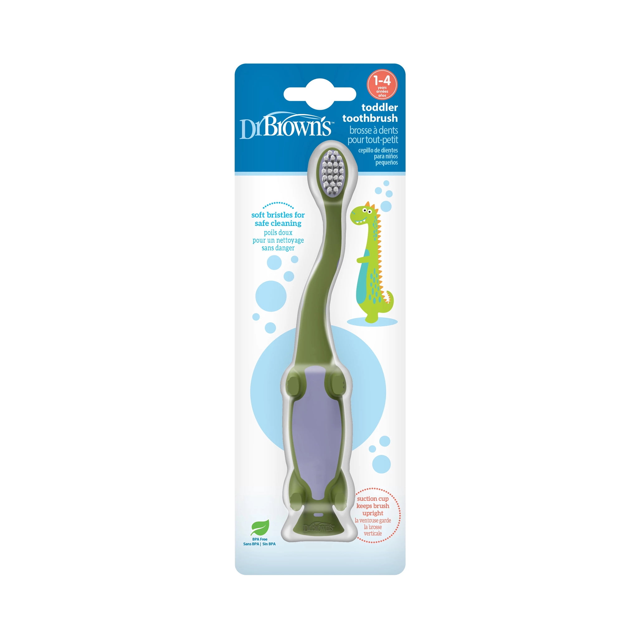 Dr. Brown's Baby & Toddler Training Toothbrush with Soft Bristles, Green Dinosaur, 1-4 Years, 1 Pack