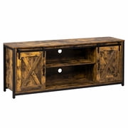 Ktaxon Farmhouse TV Stand for 65 TVs, Rustic Natural Brown Entertainment Center, Barn Doors TV Cabinet with Storage Cubes Furniture