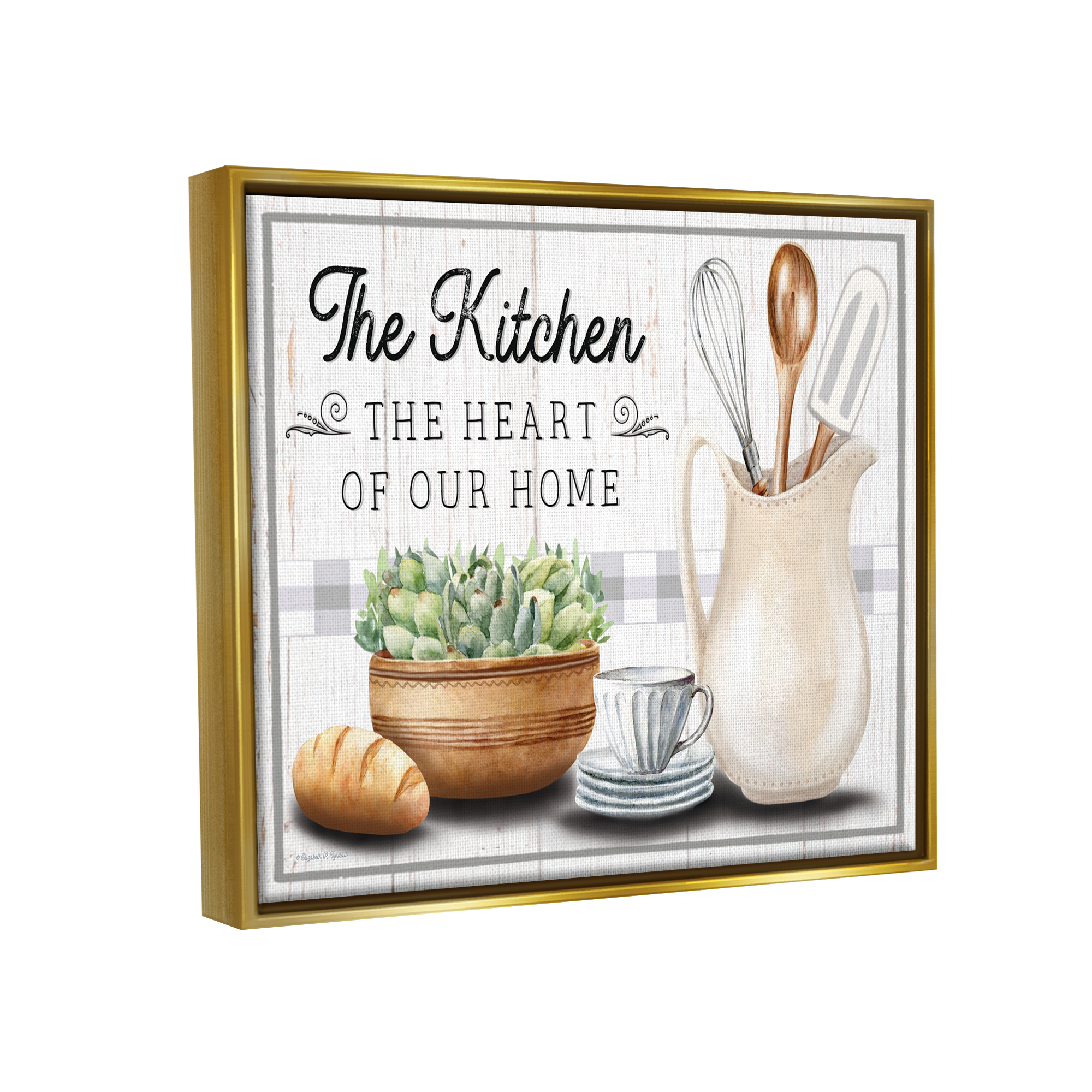 Stupell Industries Kitchen Heart of Home Food & Beverage Painting Gold Floater Framed Canvas Art Print Wall Art, 31 x 25
