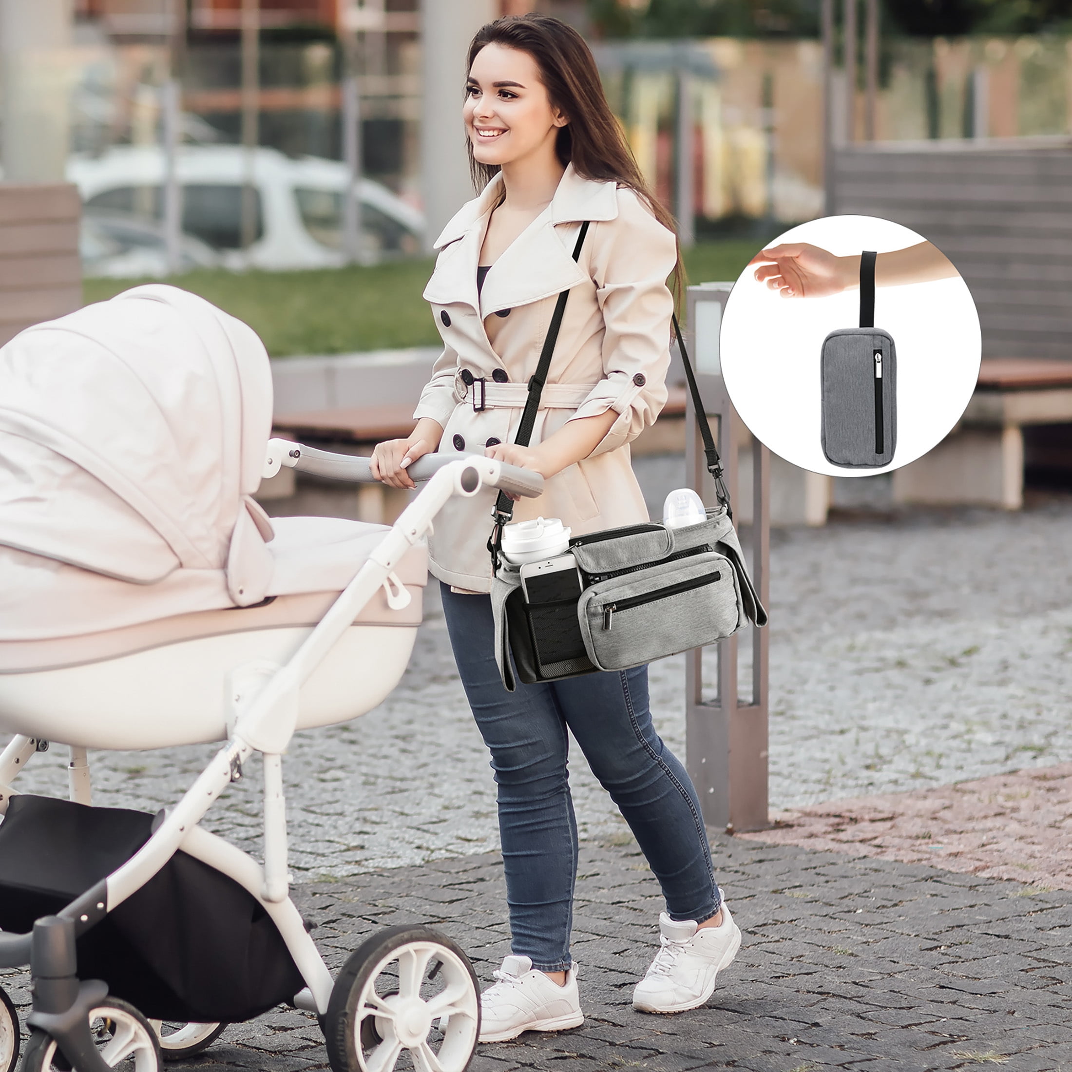 Momcozy Stroller Organizer with Insulated Cup Holder for Newborn and Toddler, Grey