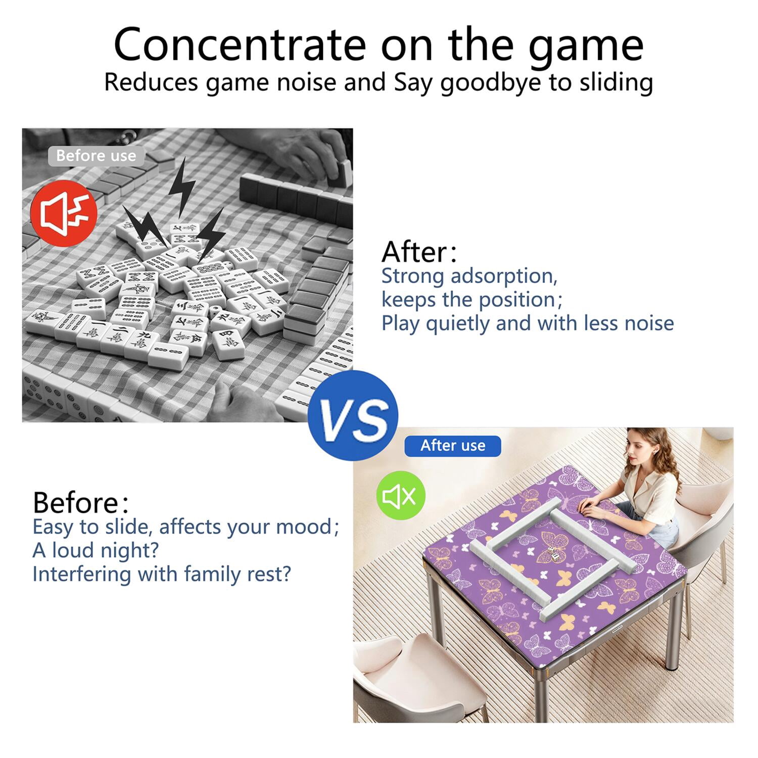 Butterfly Mahjong Mat for Table, 31.5*31.5in Anti Slip American Mahjong Table Cloth, Noise Reduction, Neoprene Mah jongg Mat with Carrying Bag & 3 Dices, Mahjong Set Gift for Board Tile Games Mats