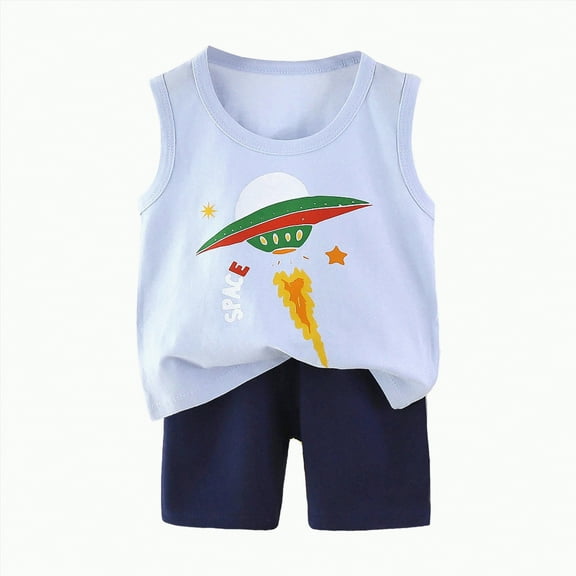 CAICJ98 Summer Clothes for Toddler Boys Tank Top and Shorts Set Kids Cotton Sleeveless Shirts and Shorts Baby Girl Clothing Set (3-4 T,Light Blue)