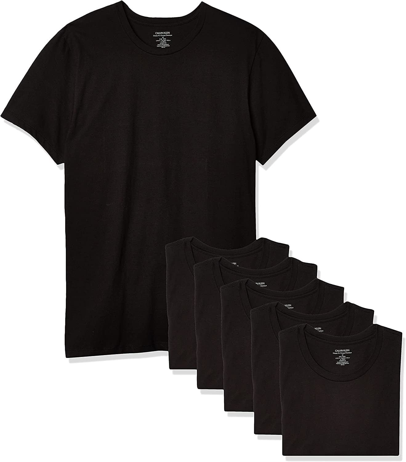 Calvin Klein Mens Cotton Stretch Multipack Crew Neck T-Shirts 5 Black 5 Pack  Small 