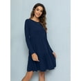 thumbnail image 3 of CALIPESSA Womens Fall Tiered Ruffle Hem Navy Blue Knee Length Dress Long Sleeve Boat Neck Solid Casual Flowy Pleated A-Line Dress, 3 of 5