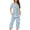 Light Blue, variant on SwiftWear Women's Relaxed Fit Star Printed Pajamas Set Button-Up Top, Stretchy Capri Pants with Pockets 2 Piece Summer Cozy Loungewear