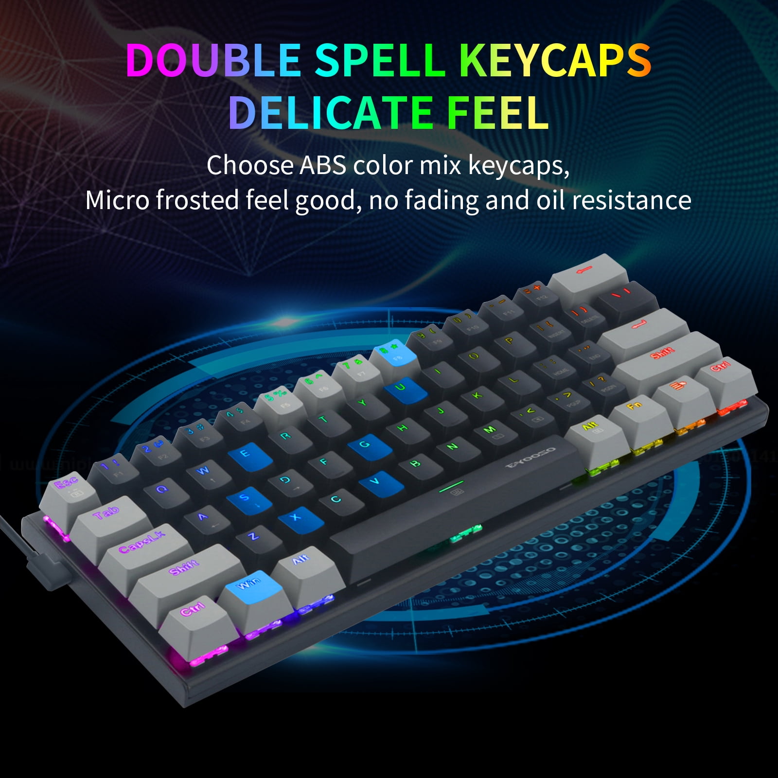 60% Wired Mechanical Gaming Keyboard, E-YOOSO RGB Backlit Ultra-Compact 61 Keys Hot Swappable Mini Waterproof Wired Office Keyboard with Blue Switches for Windows, Mac OS Gamers (Black Grey)