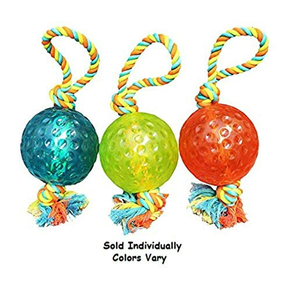 Big Dog Toys Rope Tug Tough TPR Bouncy Rubber Ball Fetch Chew Colors