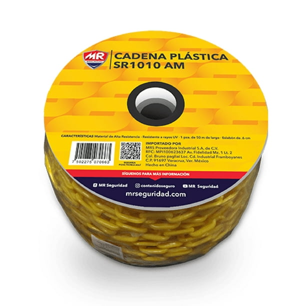 Cadena De Plástico Industrial Amarilla Rollo Con 50 Metros Sr1010 MR SR1010AM