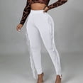 thumbnail image 6 of Fengqque Women's Casual High Waist Fringed Pants Elastic Waist - Bodycon Tassels Side Long Jogger Sweatpant White 10(XL), 6 of 9