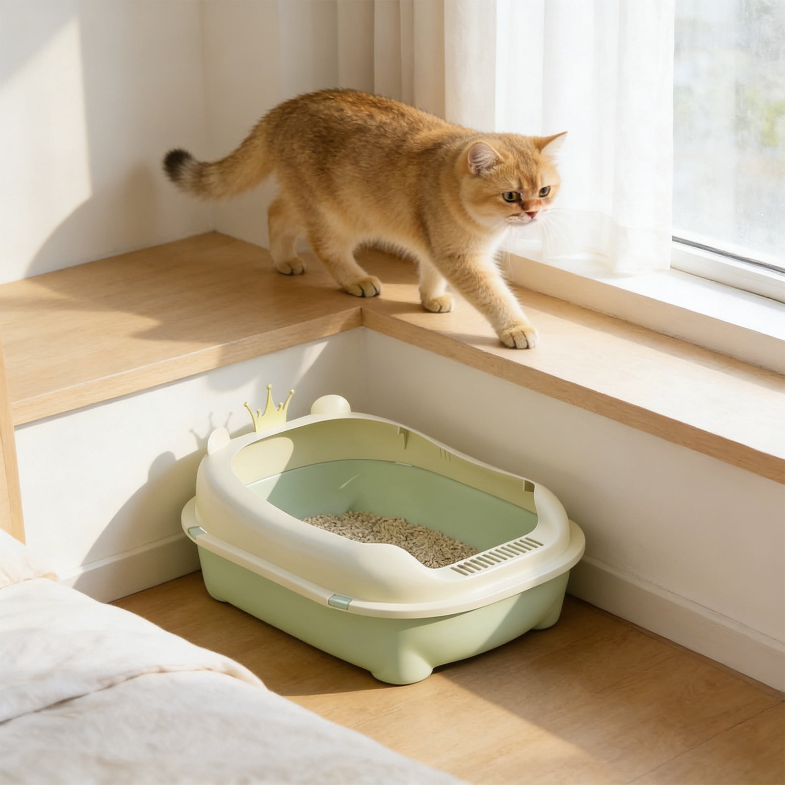 Viflosae Litter Box Litter Boxes Semi Enclosed Cats Litter Box with High Sides Front Opening Odor Control Kitty Litter Pan with Removable Lid Foolproof Clean Cats Toilet for Indoor Use
