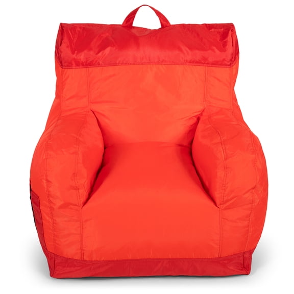 Big Joe Dorm Bean Bag Chair with Drink Holder and Pocket for Teens and Kids, Two Tone Red, Durable Easy-Clean Polyester Nylon Blend, 3 foot Gaming and Reading Nook Seat, Refillable