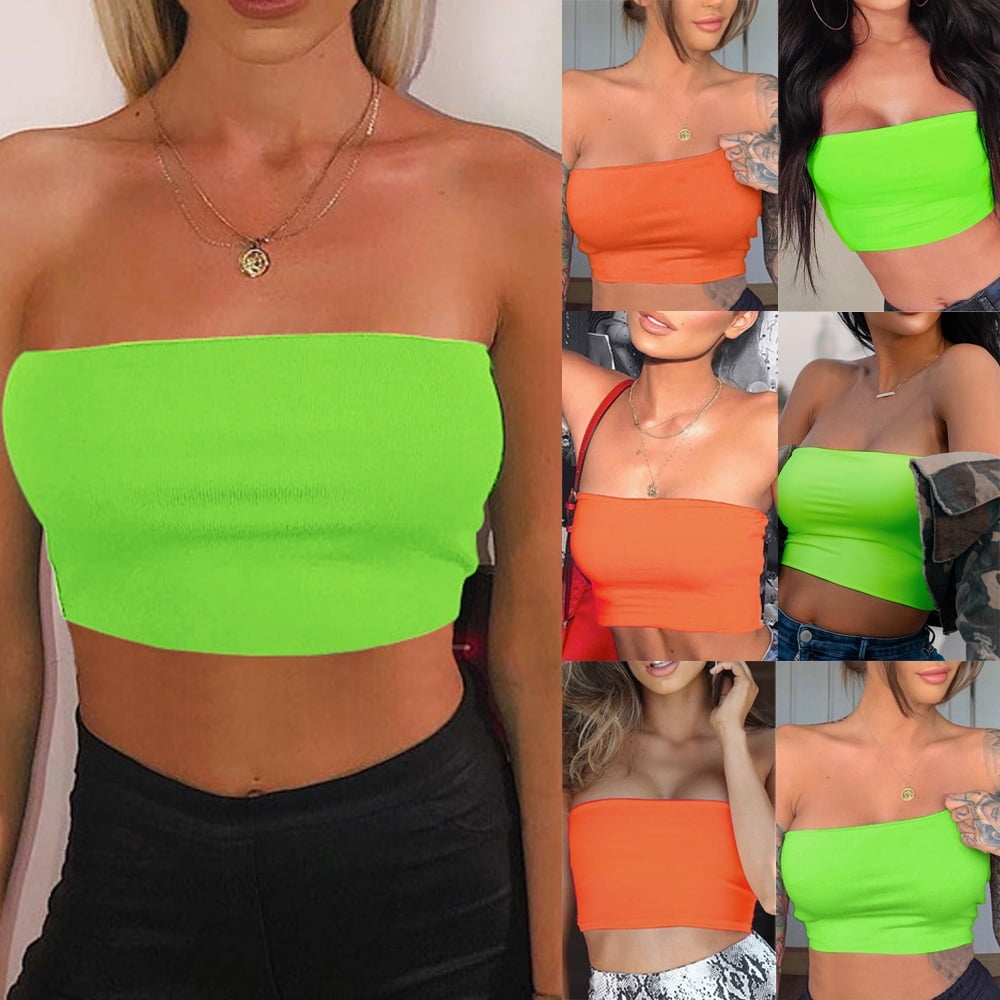 Tube Top Bra Seamless Bandeau Strapless Bralette Stretch layering Solid Crop Top 