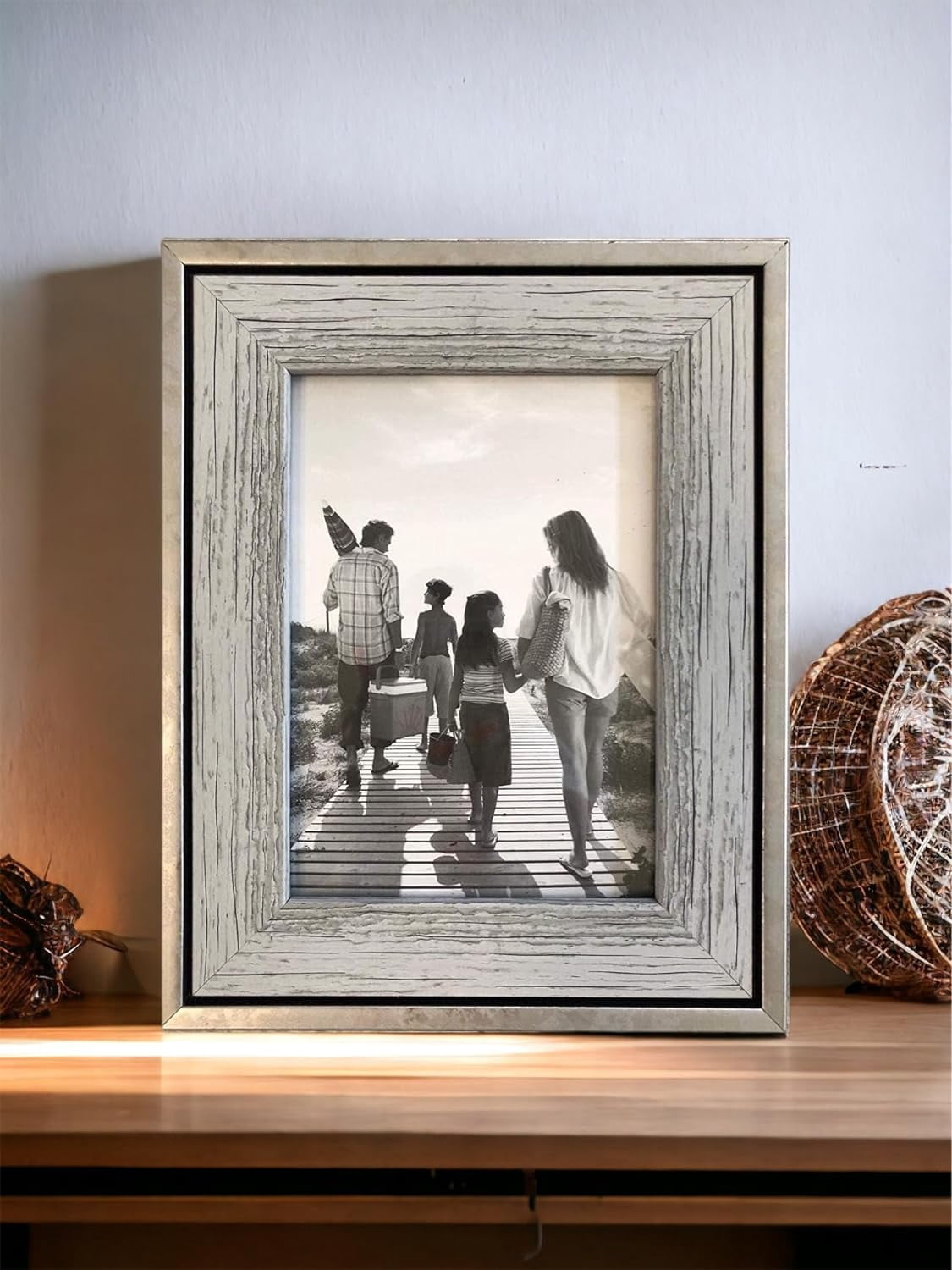Tasse Verre 5x7" Rustic Picture Frames (3-Pack) Distressed Farmhouse Industrial Table Photo Frame