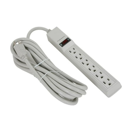 Fellowes Six-Outlet Power Strip, 120V, 15ft Cord, 10 7/8 x 1 7/8 x 1 5/8, Platinum -FEL99026