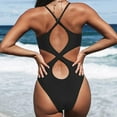 thumbnail image 4 of GZWYHT Womens Swimsuits One Piece Swimsuit Women Women's Crisscross Back Ruched Swimsuit V Neck High Cut Thin Straps Bathing Suit Swimsuits for Curvy Women Bathing Suit for Women Black XXL, 4 of 6