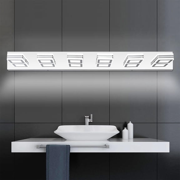 39" Modern 6-Light LED Vanity Light, Chrome Finish with Square Acrylic Shades, Adjustable Wall Sconce for Bathroom Mirror and Vanity Lighting, Hardwired