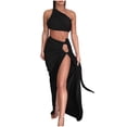 thumbnail image 4 of CHUMUD Skirt Sets for Women 2 Piece Outfits Summer Y2k Strapless One Shoulder Crop Top High Slit Skirt Bodycon Maxi Long Skirt Suit Night Out Set, 4 of 9