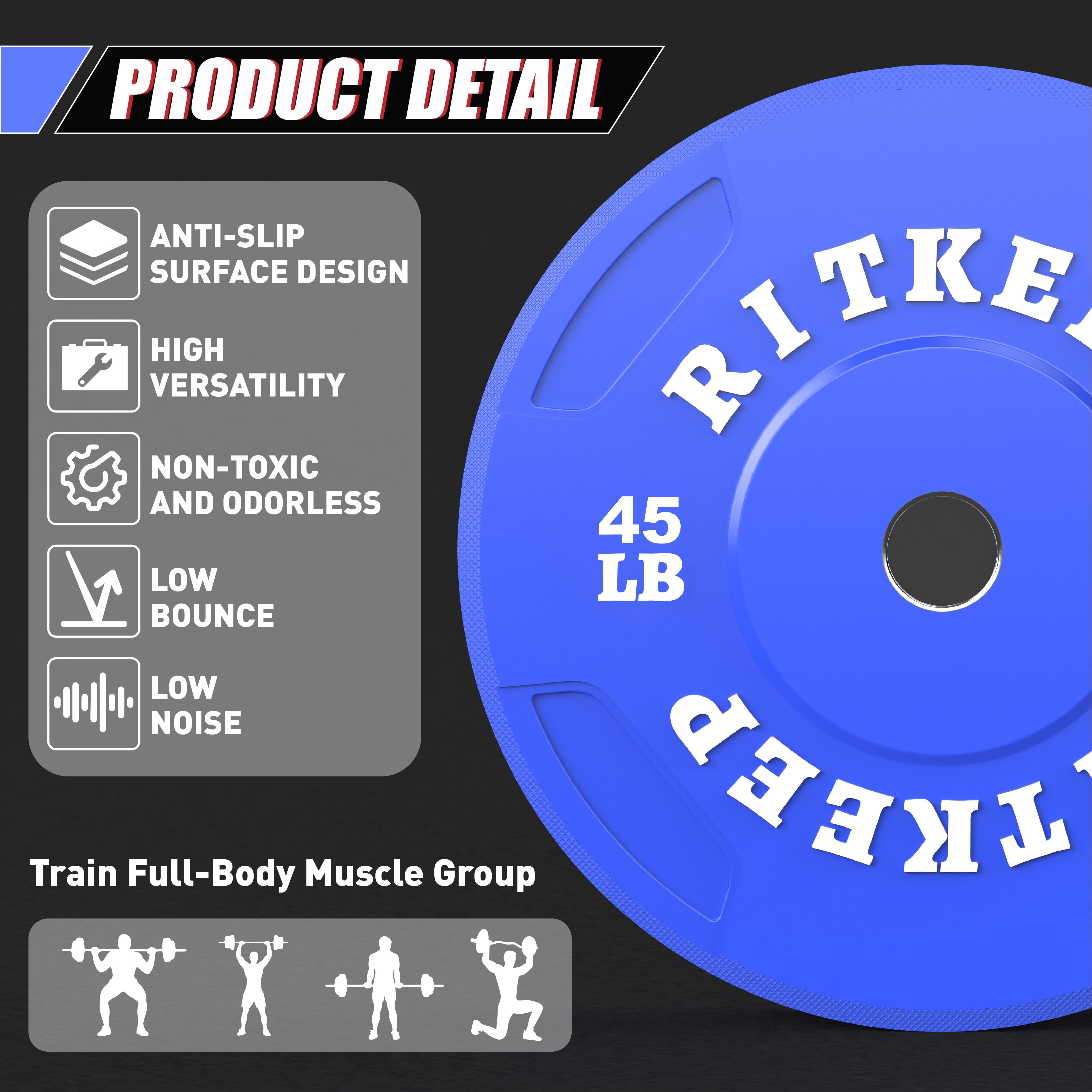 Ritkeep 2" Olympic Low Bounce Color Rubber Bumper Weight Plates for Weightlifting, Barbell Set for Home Gym Strength Training