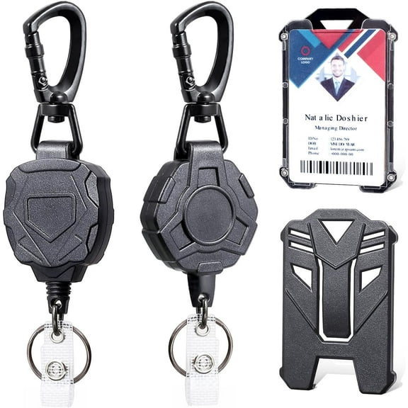 Badge Holder Retractable Clip Heavy Duty Carabiner Badge Reel Keychain with Id Cards Holder Cool Tactical ID Holder