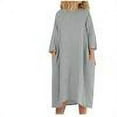 thumbnail image 6 of VEKDONE Womens Summer Round Neck Solid Cotton Linen Maxi Dresses Casual 3/4 Sleeve Long Dresses Gray,XL, 6 of 6