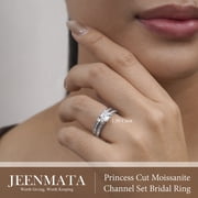 JeenMata 1.50 Carat Princess Cut Moissanite Wedding Set - Bridal Set - Channel Set Ring - Handmade Ring - 18k White Gold Plated for Women