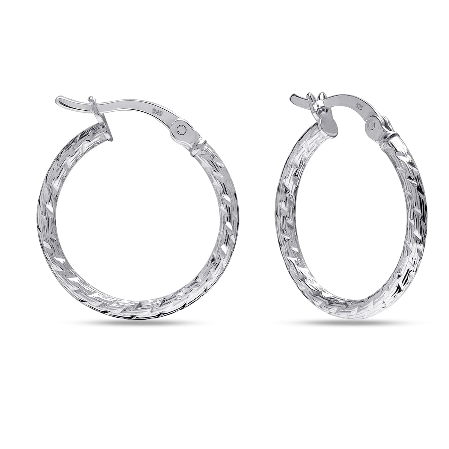 LeCalla 925 Sterling Silver Texture Hoop Earrings for Women | Small Diamond-Cut Twisted Hoop Earring | Womens Click-Top Earring Hoops 25MM