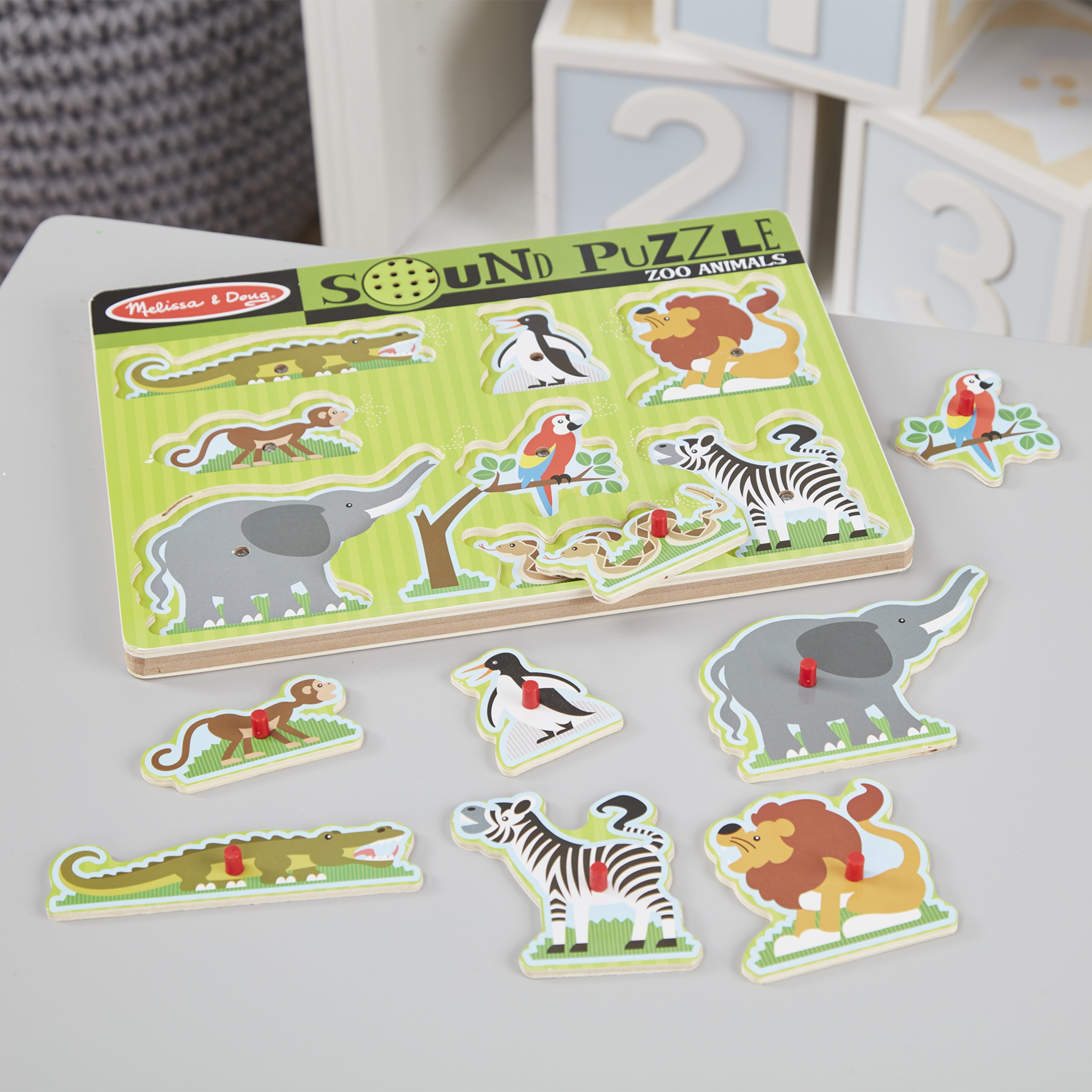 Melissa Doug Zoo Animals Sound Puzzle Wooden Peg Puzzle With