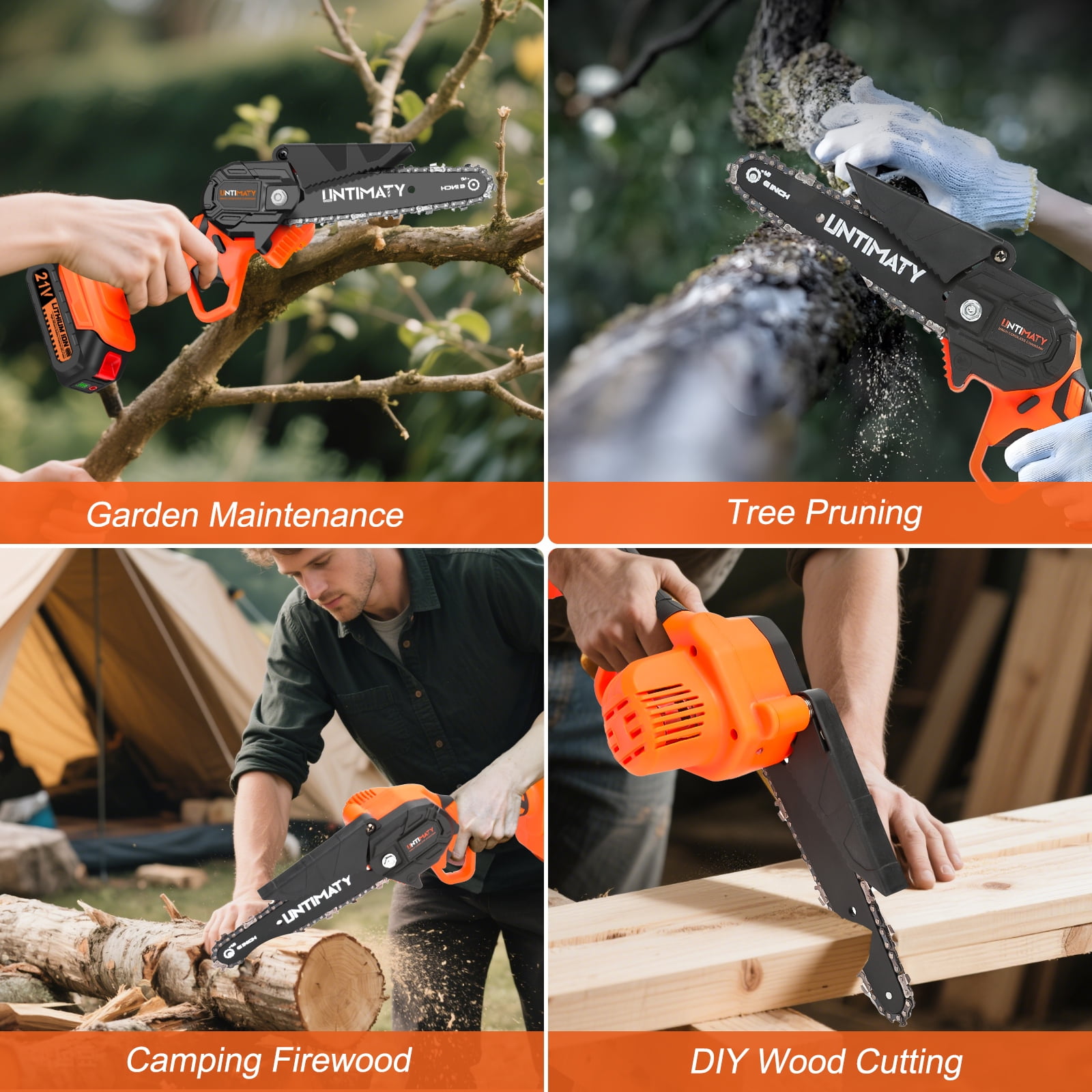 UNTIMATY 6 inch Mini Chainsaw with 2 Batteries and Case Cordless Electric Handheld Chain Saw Battery Powered for Wood and Tree Branches, Orange